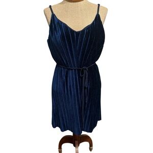 As U Wish Navy Velvet Dress with Pleats